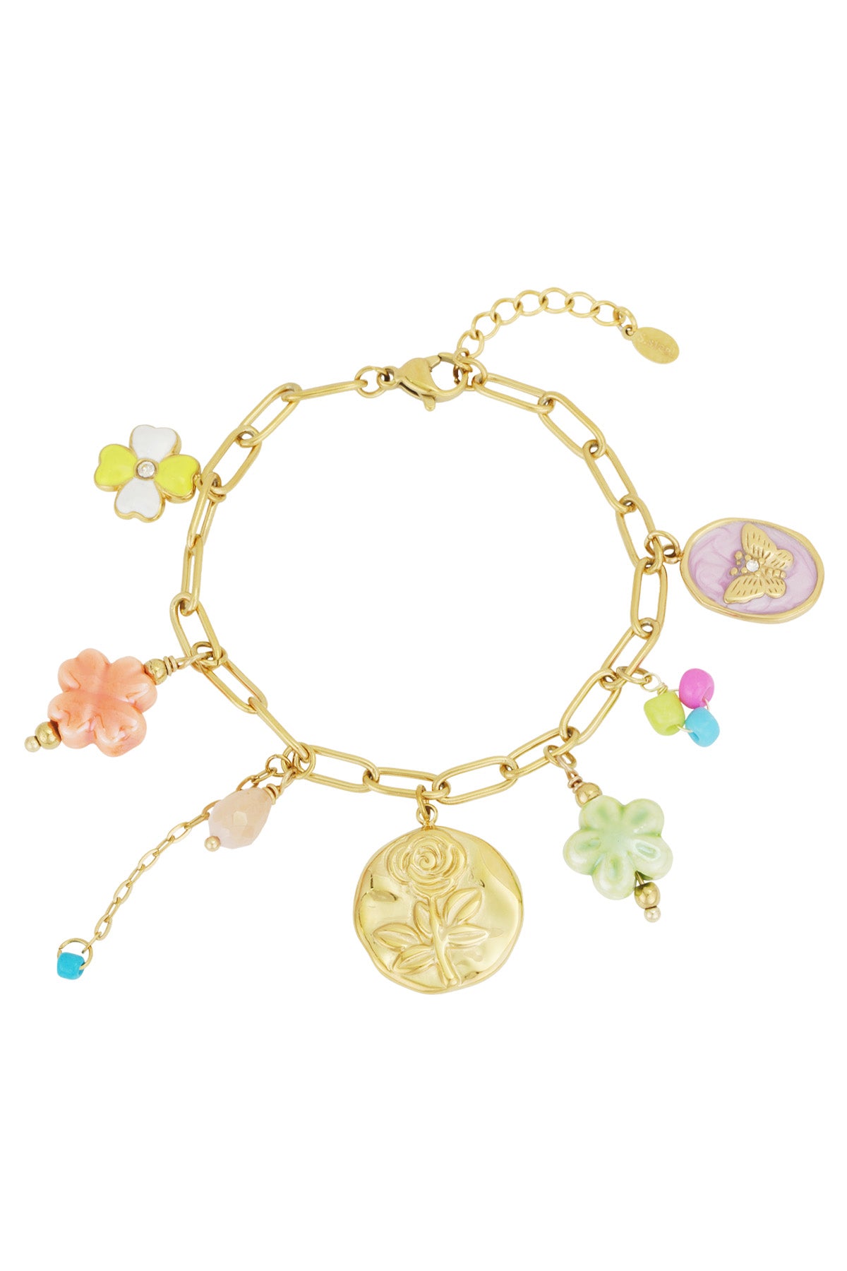 Bedelarmband met pastelkleurige bedels
