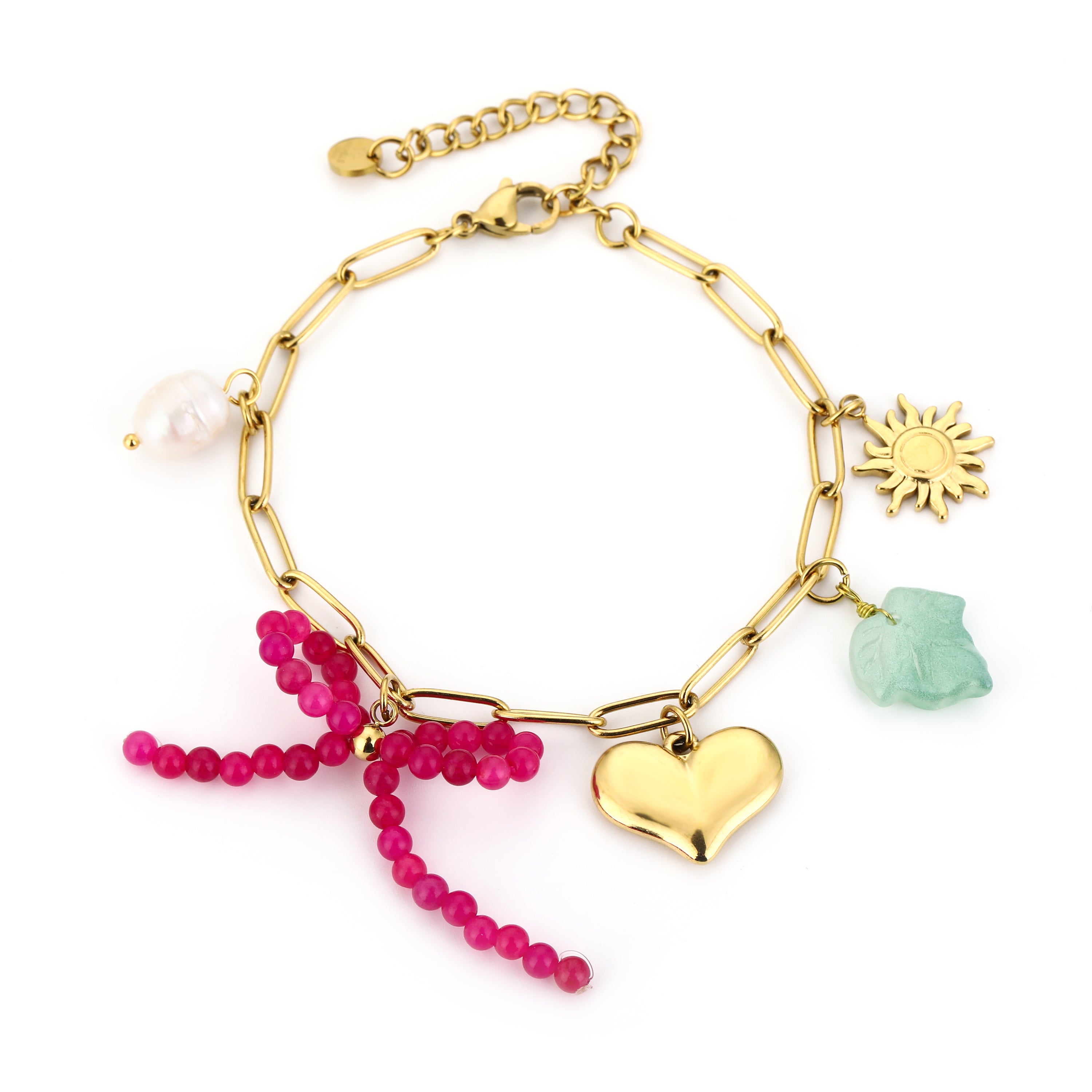 Bedelarmband met roze strik