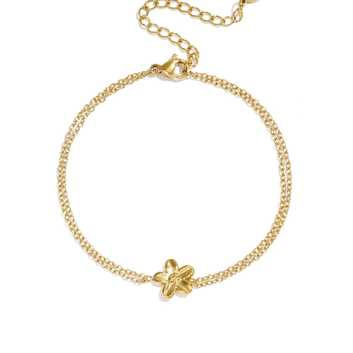 Goudkleurige dubbele minimalistische armband met een hanger in de vorm van een bloem