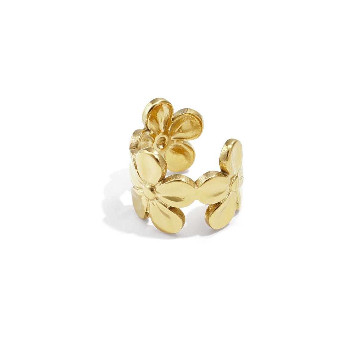 Goudkleurige premium stainless steel ear cuff met bloemen