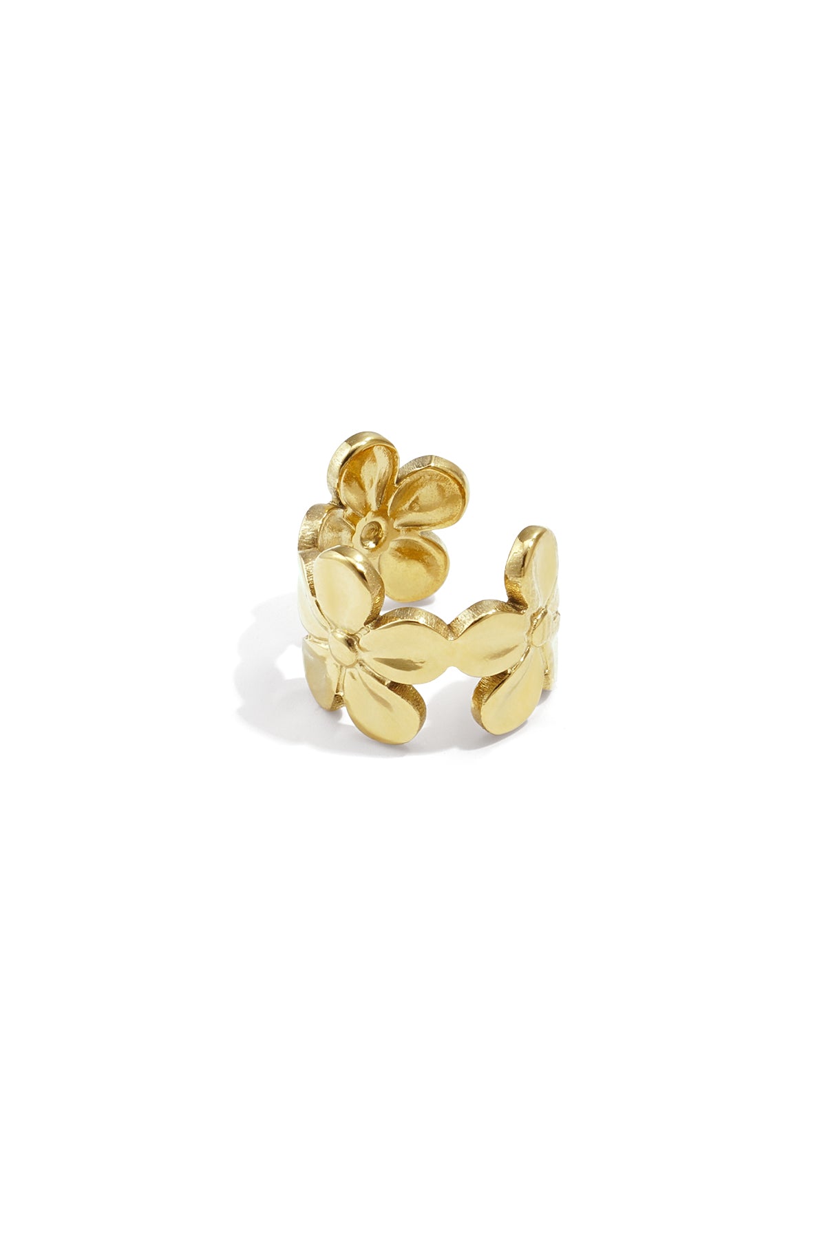 Goudkleurige premium stainless steel ear cuff met bloemen