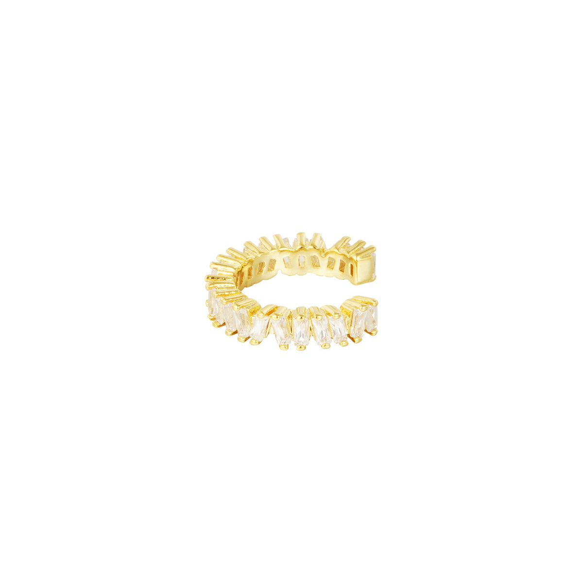 Goudkleurige ear cuff met zilverkleurige steentjes