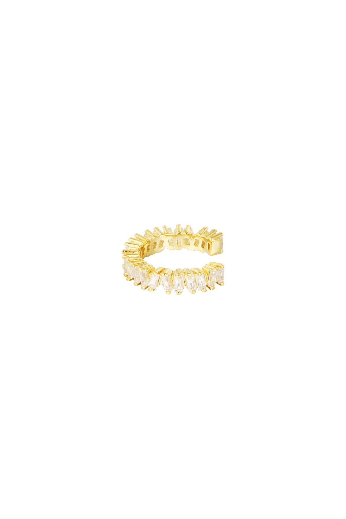 Goudkleurige ear cuff met zilverkleurige steentjes