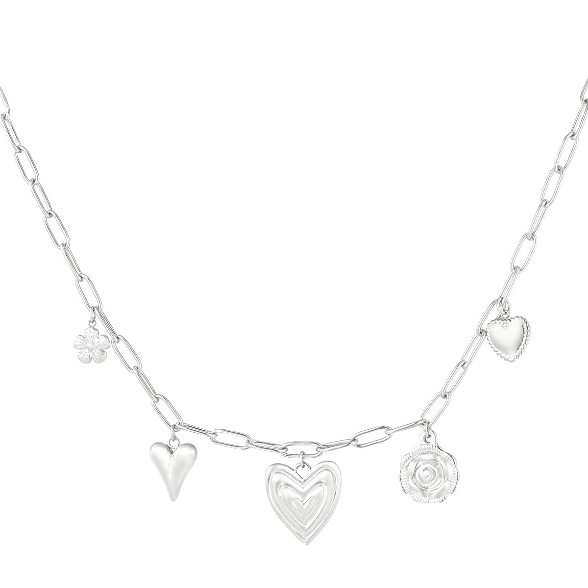 Ketting met bedels met hartjes en bloemetjes