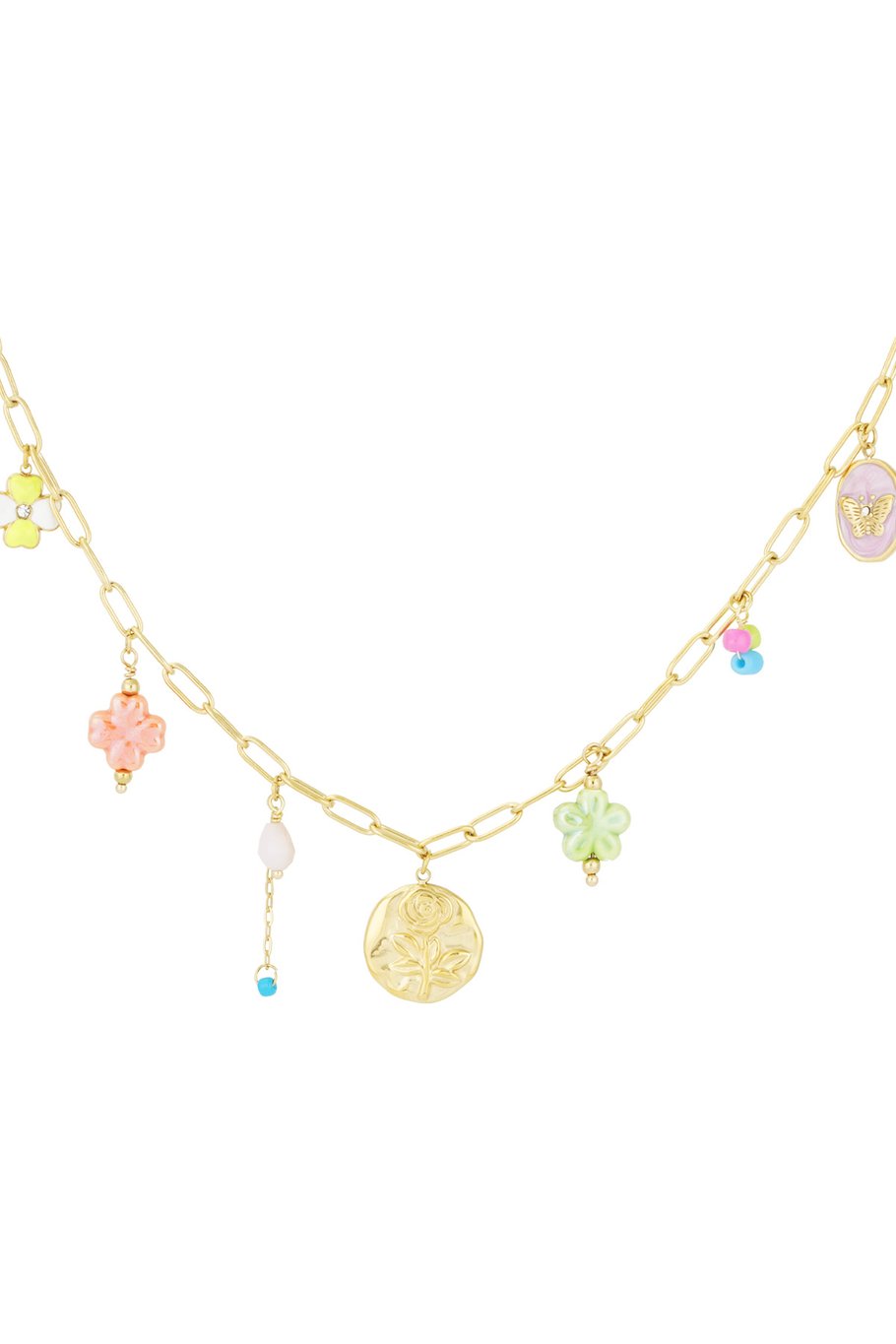 Ketting met bedels met pastelkleurige bedels