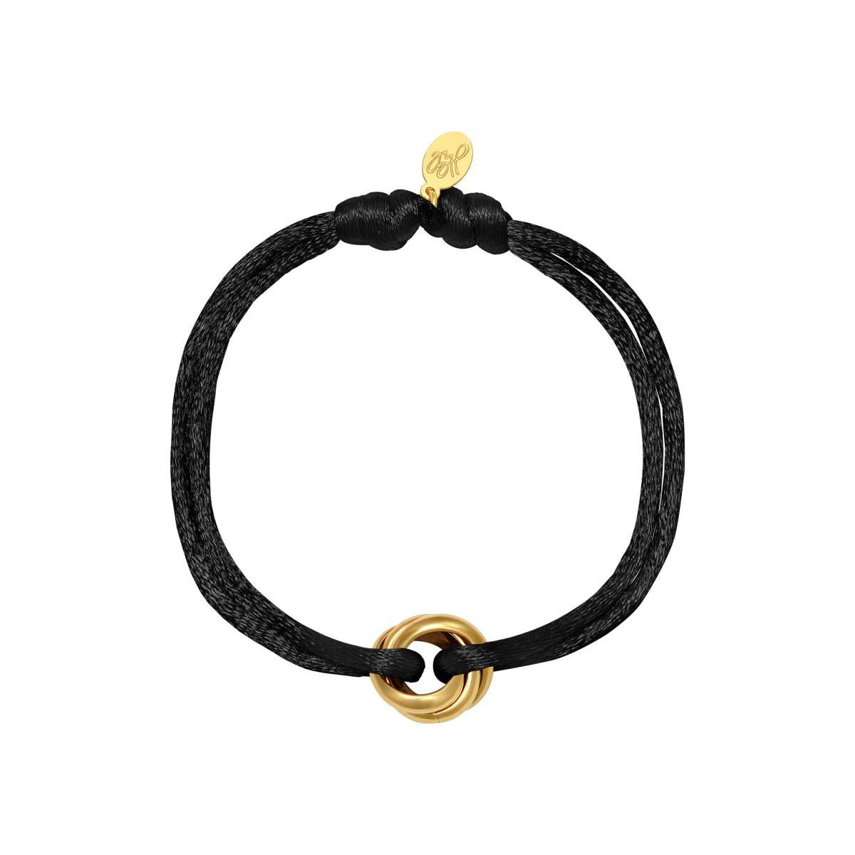 Koord armband met ronde goudkleurige bedel