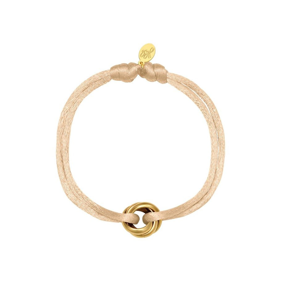 Koord armband ronde goudkleurige bedel
