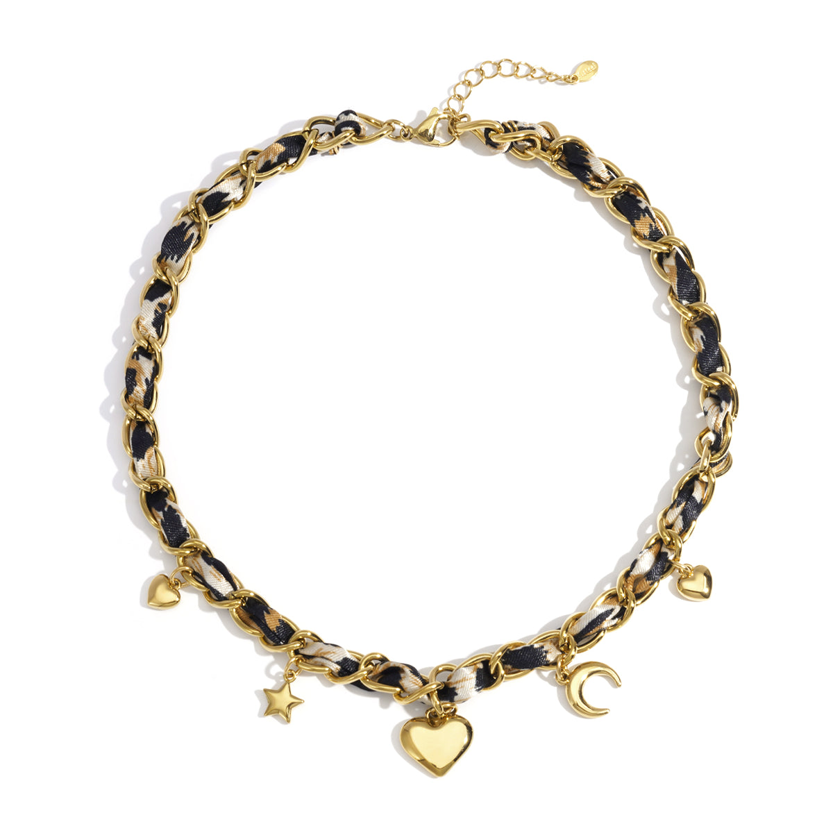 Koord ketting panterprint met bedels