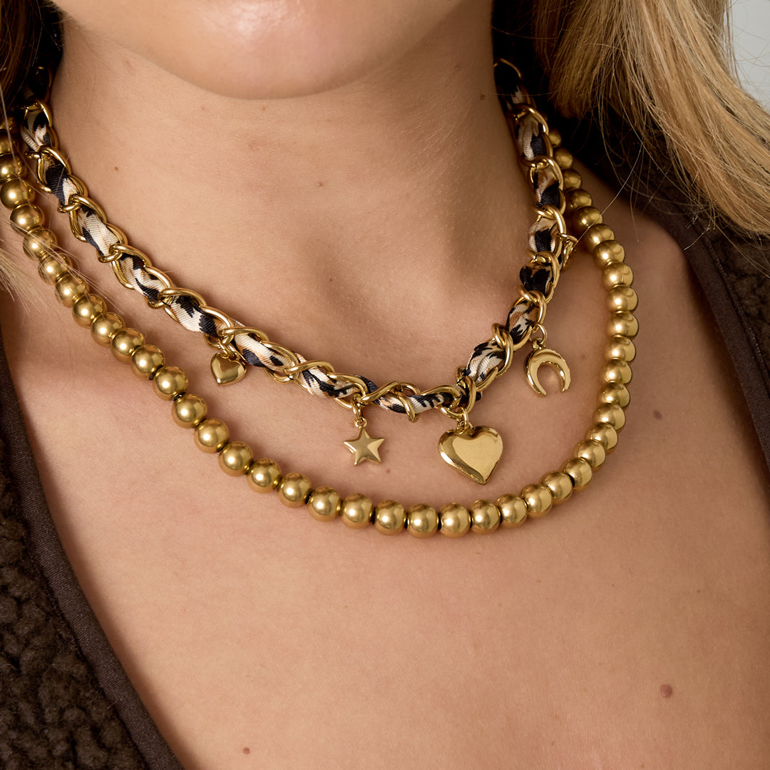 Koord ketting panterprint met bedels