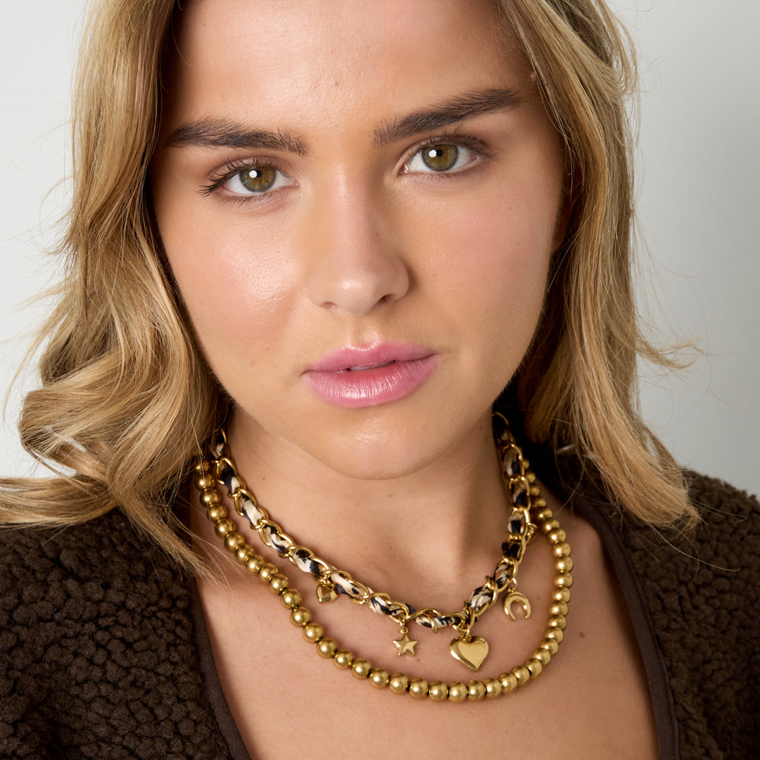 Koord ketting panterprint met bedels