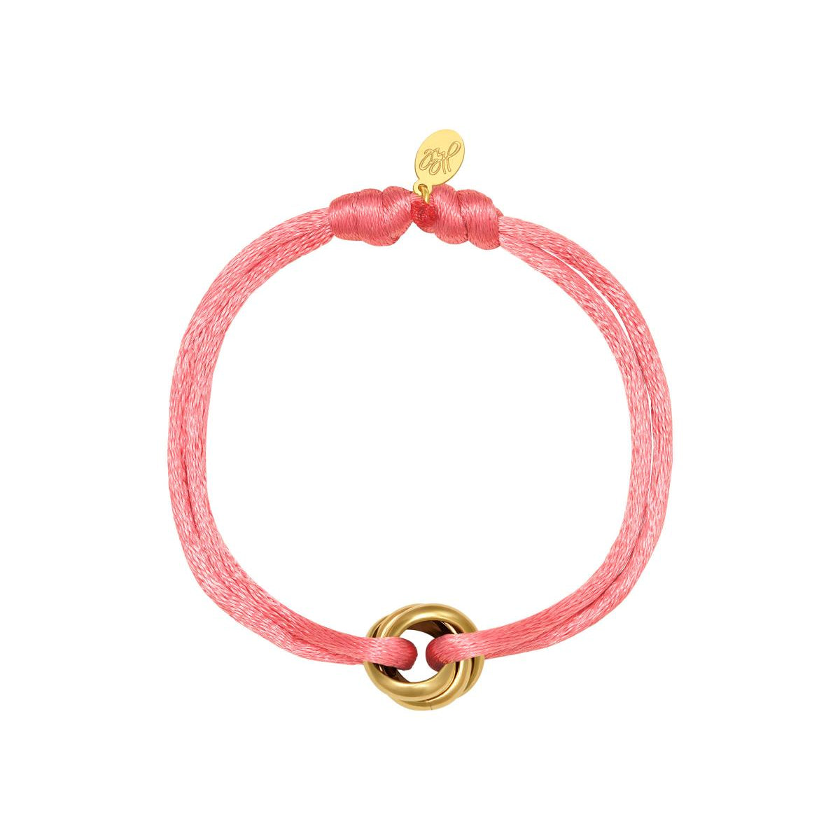 Koord armband met ronde goudkleurige bedel