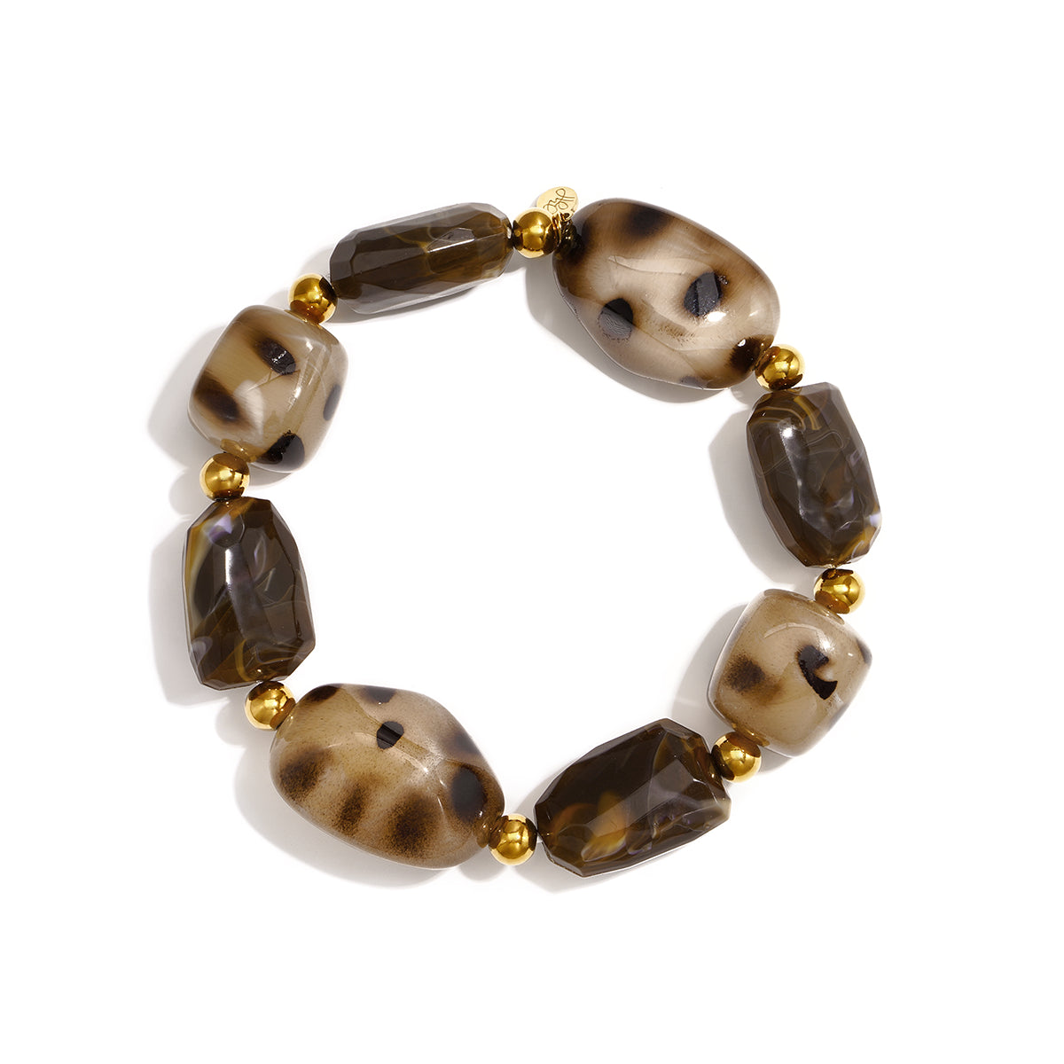 Kralenarmband in bruin en beige met goudkleurige kralen