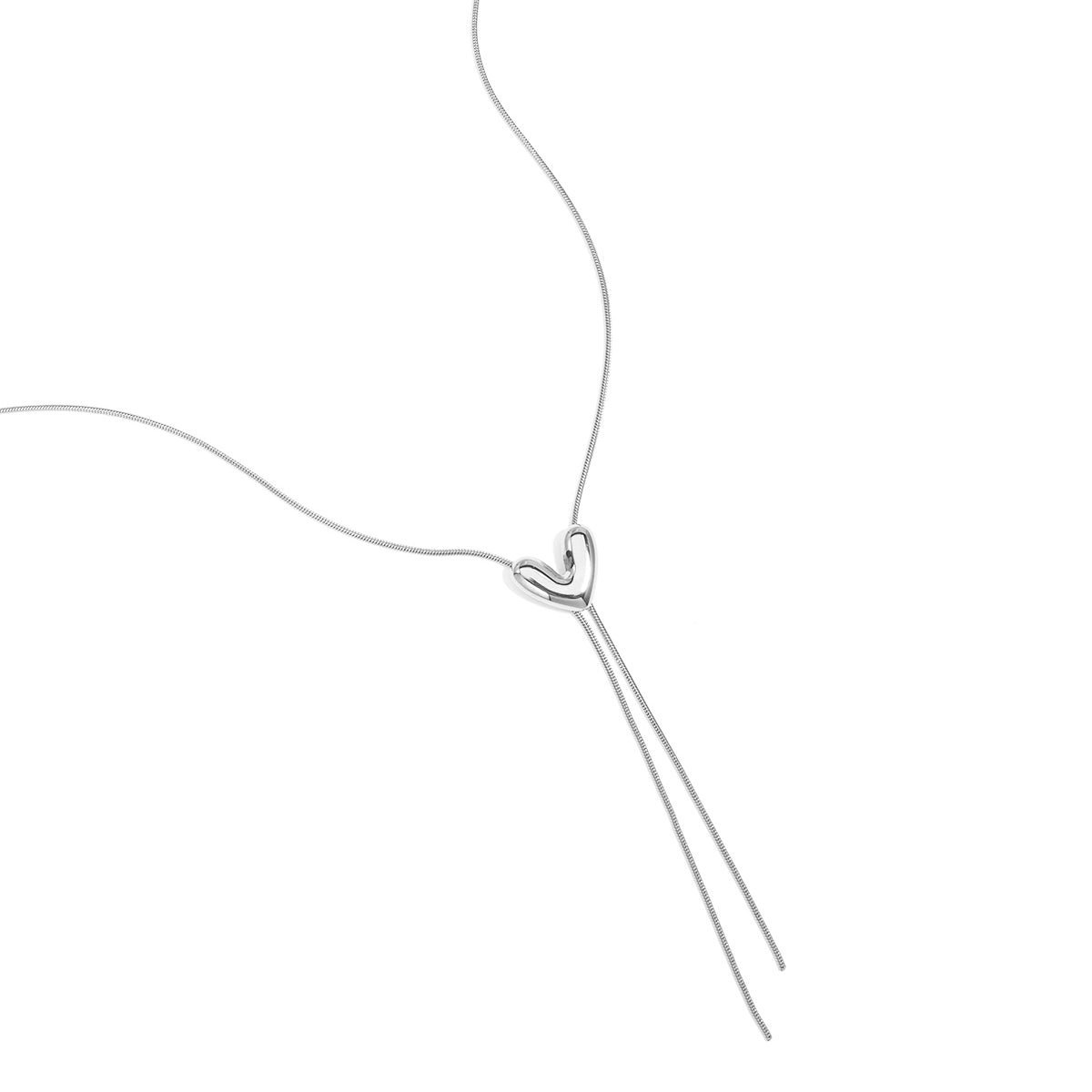 Zilverkleurige premium stainless steel Y-ketting met hartje