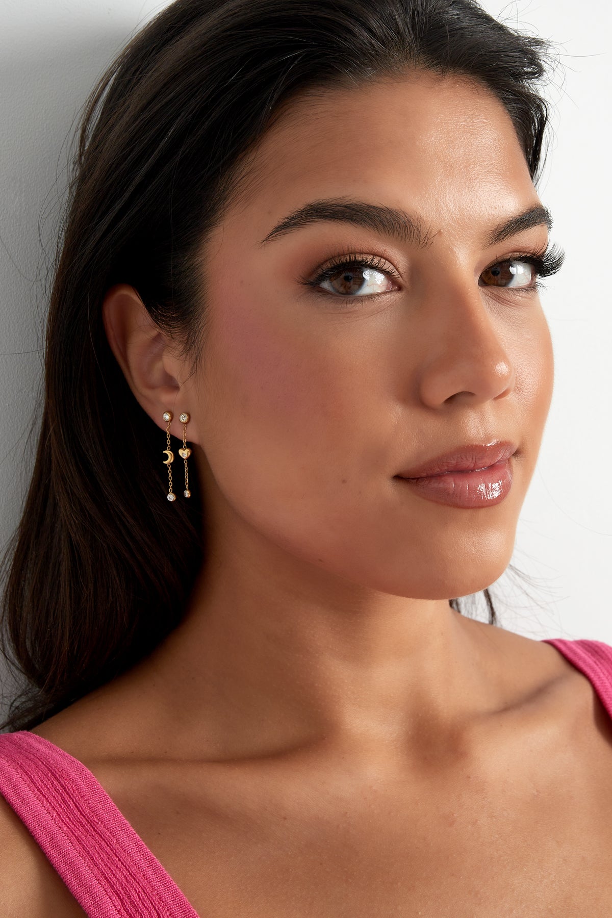 Minimalistische oorbellen met hartje en maantje