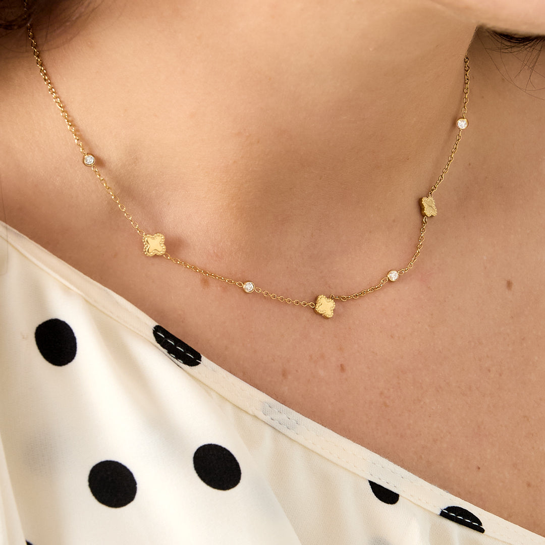 gouden klaver ketting stainless steel