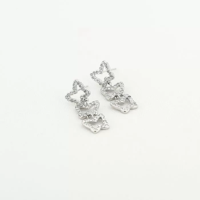Oorbellen met drie vlinders en diamantjes