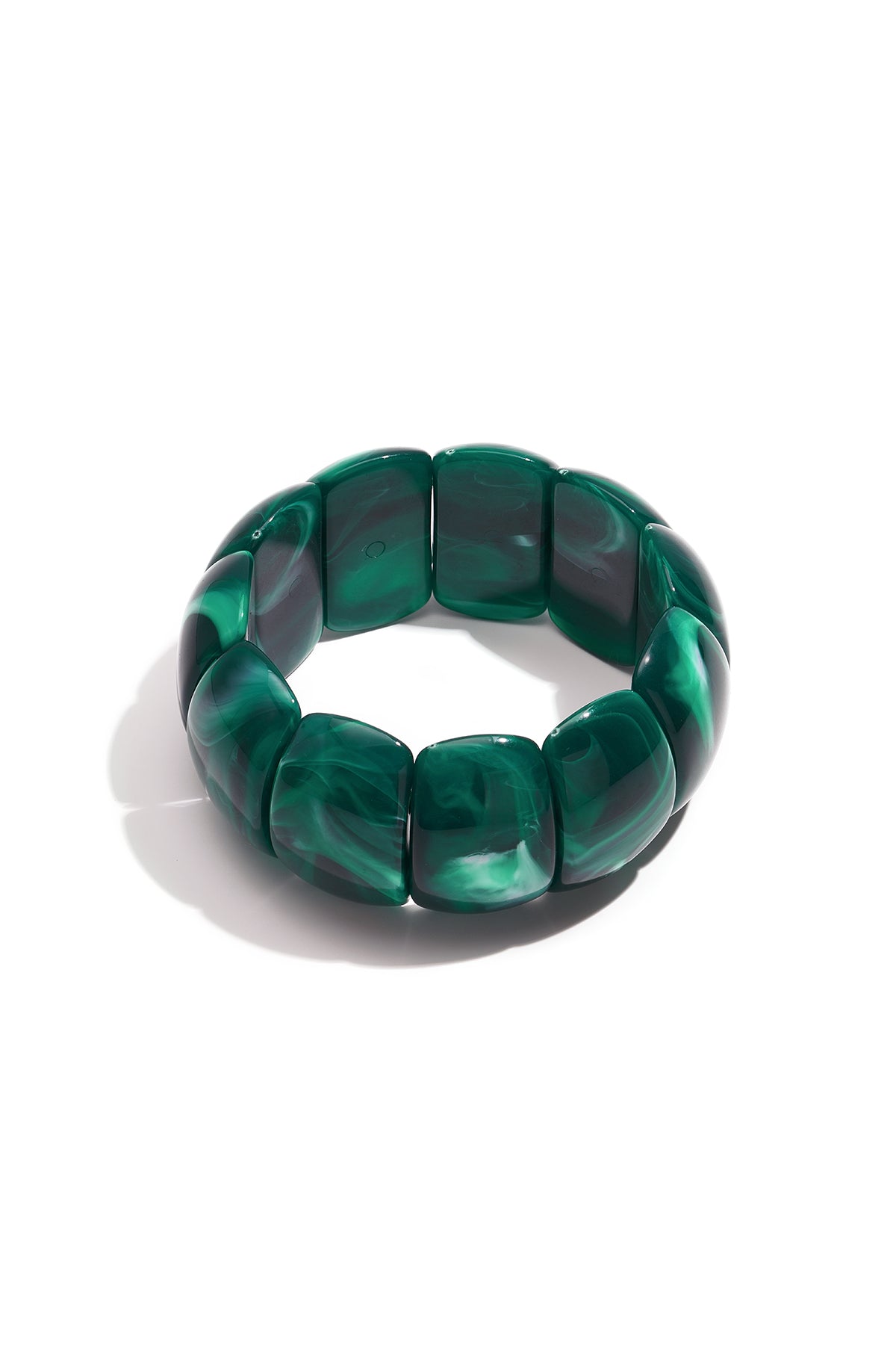 Statement armband met donkergroene gemarmerde schakels en hoogglans afwerking