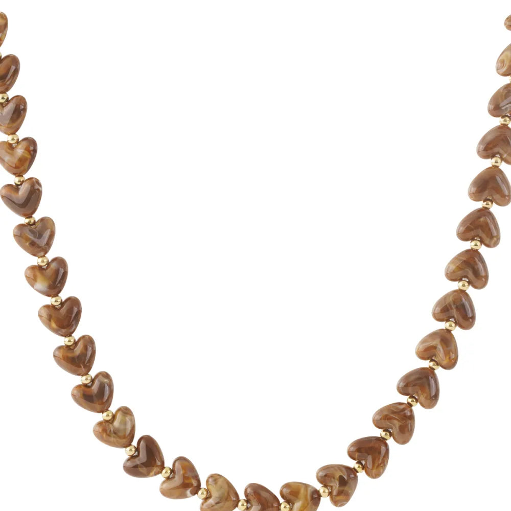 Kralenketting met hartjes donkerbruin
