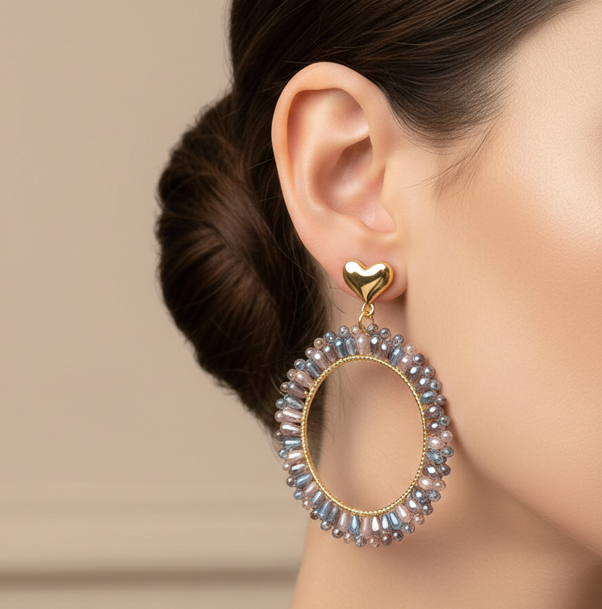 Statement oorbellen hartje en kraaltjes