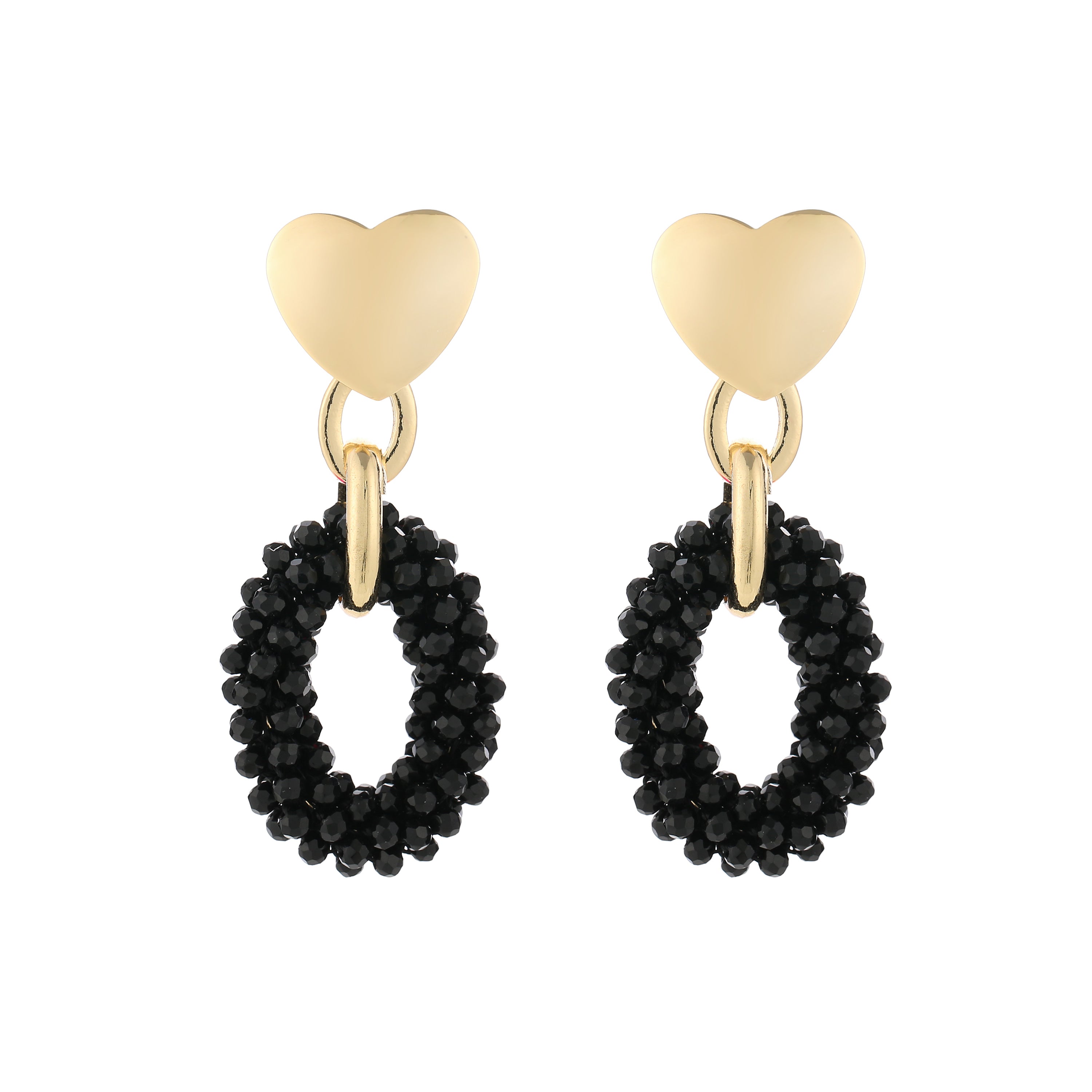 Statement oorbellen met hartje en zwarte kralen