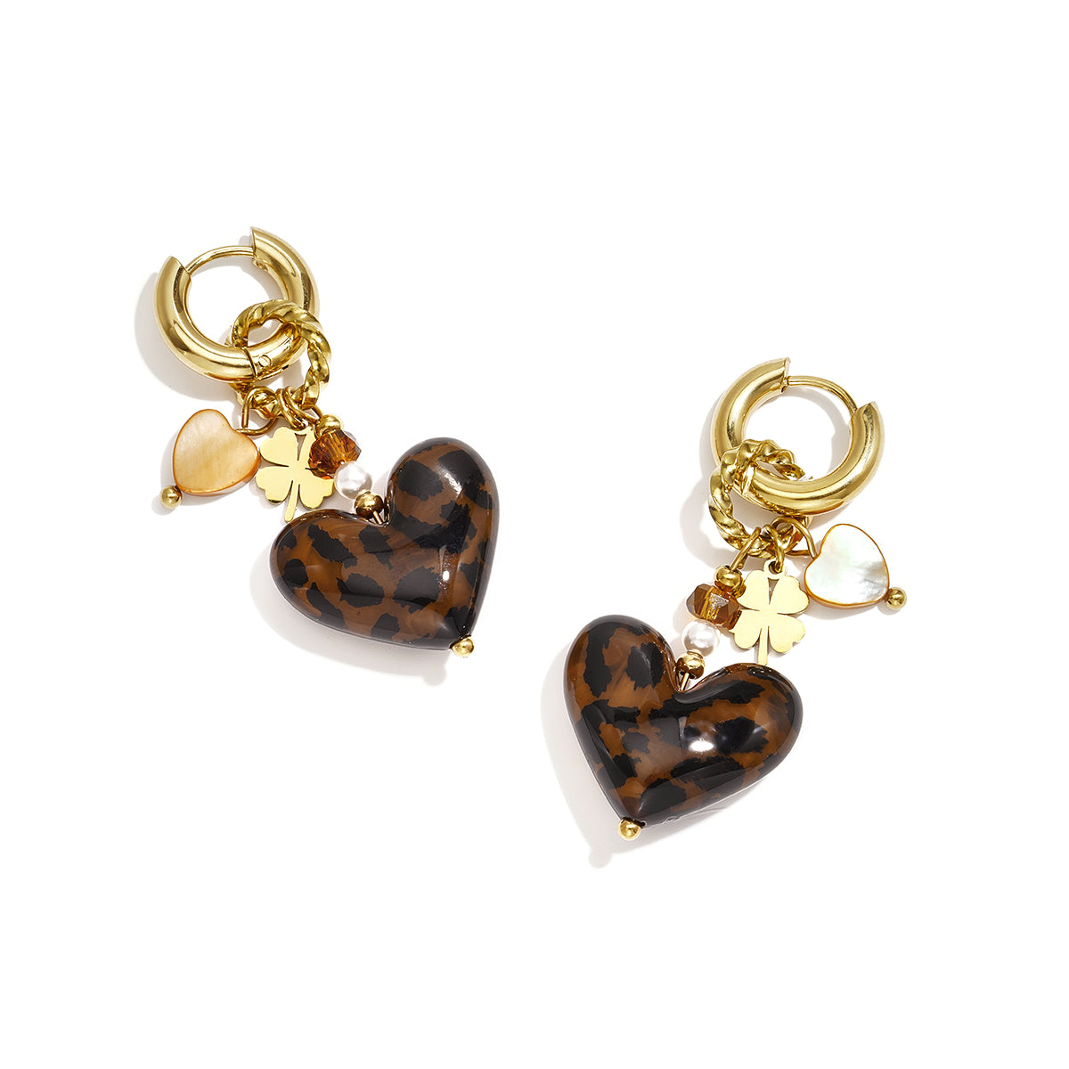 stainless steel oorbellen met bruin hartje