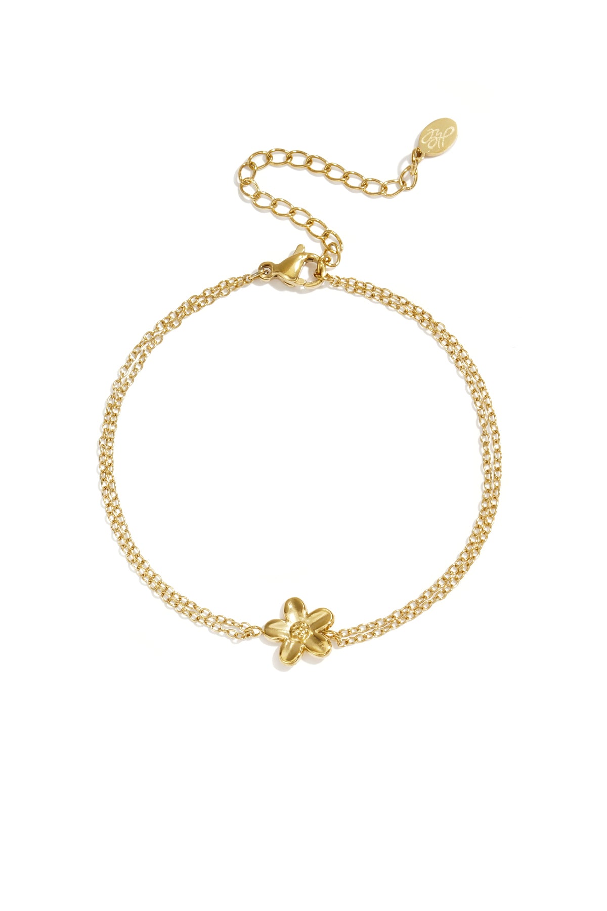 Goudkleurige dubbele minimalistische armband met een hanger in de vorm van een bloem