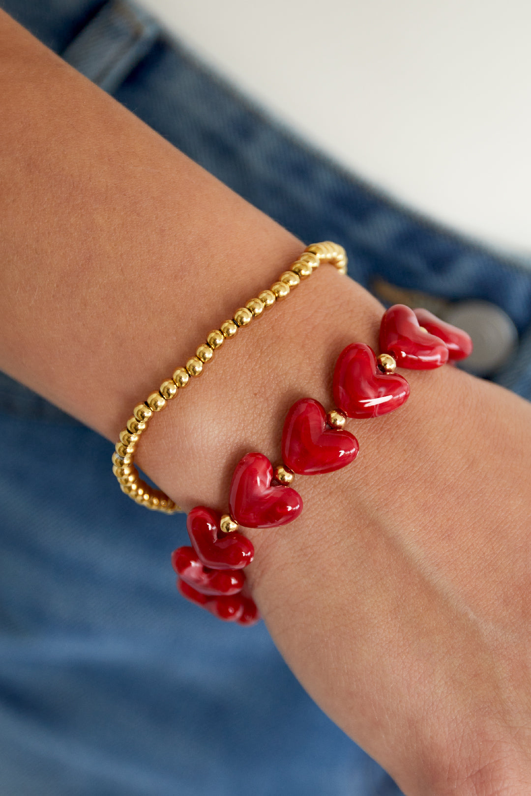 Hartjes kralen armband rood