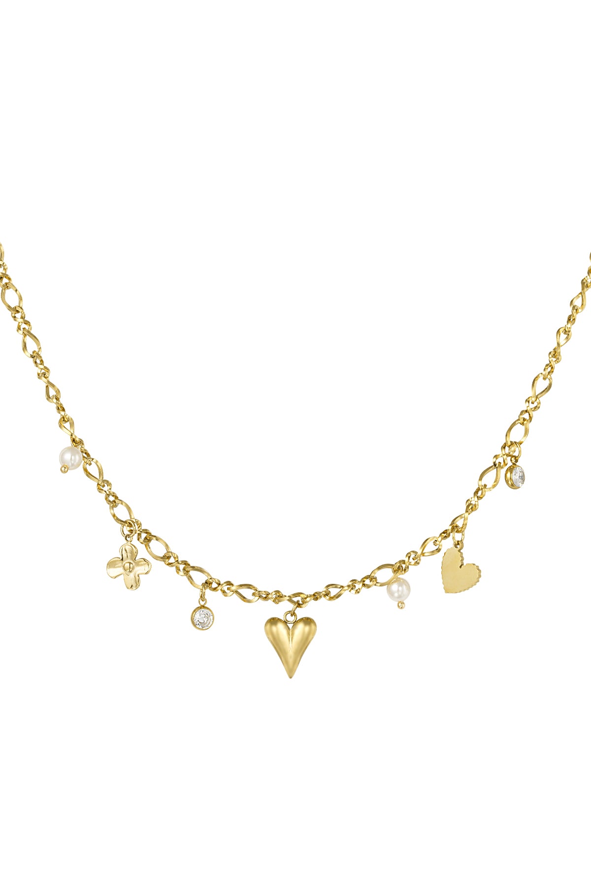 Ketting met bedels hartjes en bloemen