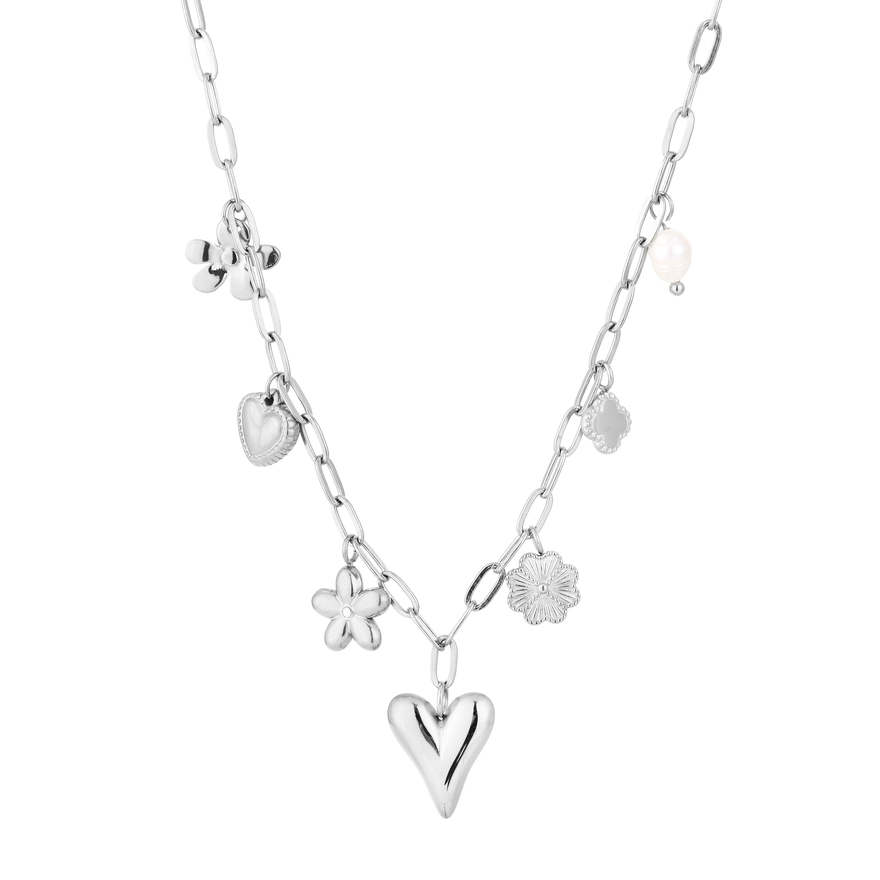 Ketting met bedels met hartjes en bloemen