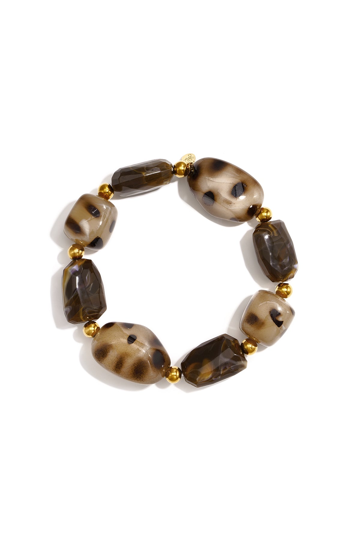 Kralenarmband in bruin en beige met goudkleurige kralen