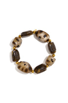 Kralenarmband in bruin en beige met goudkleurige kralen