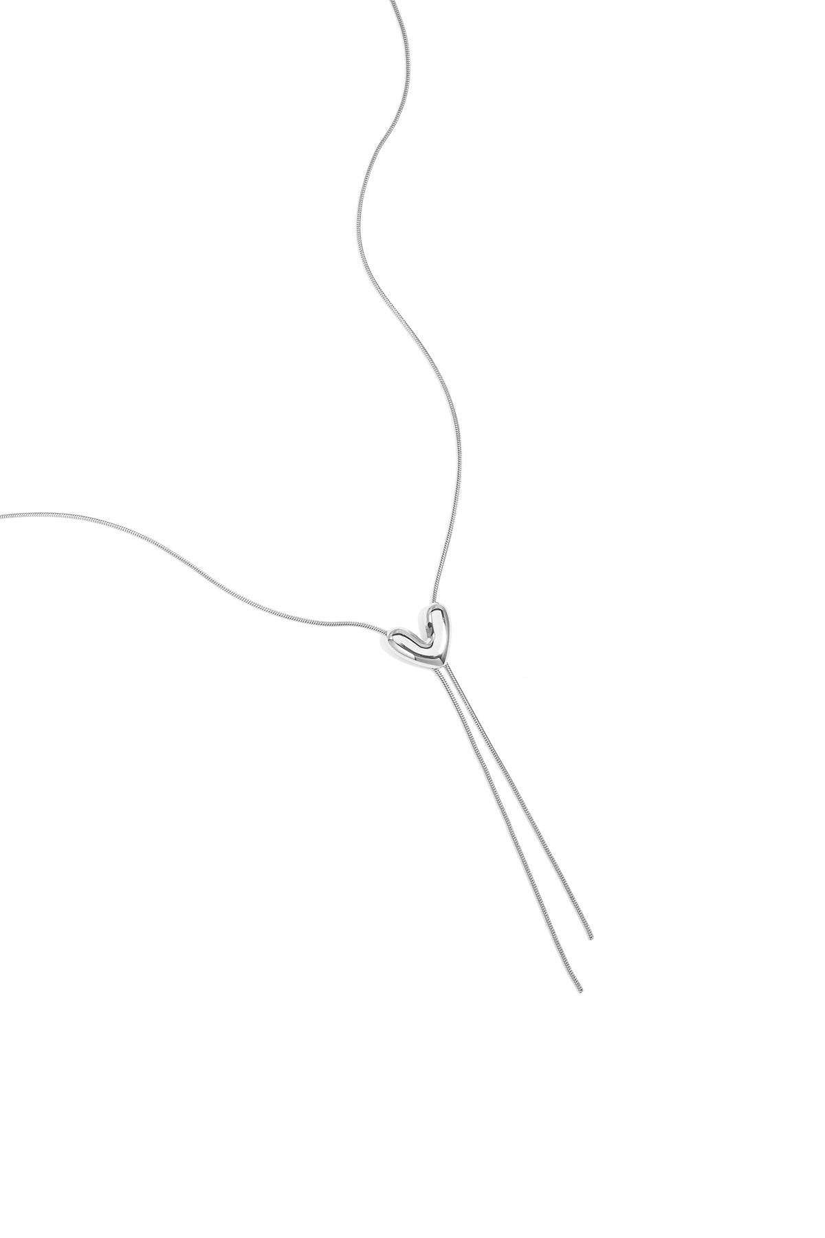 Zilverkleurige premium stainless steel Y-ketting met hartje