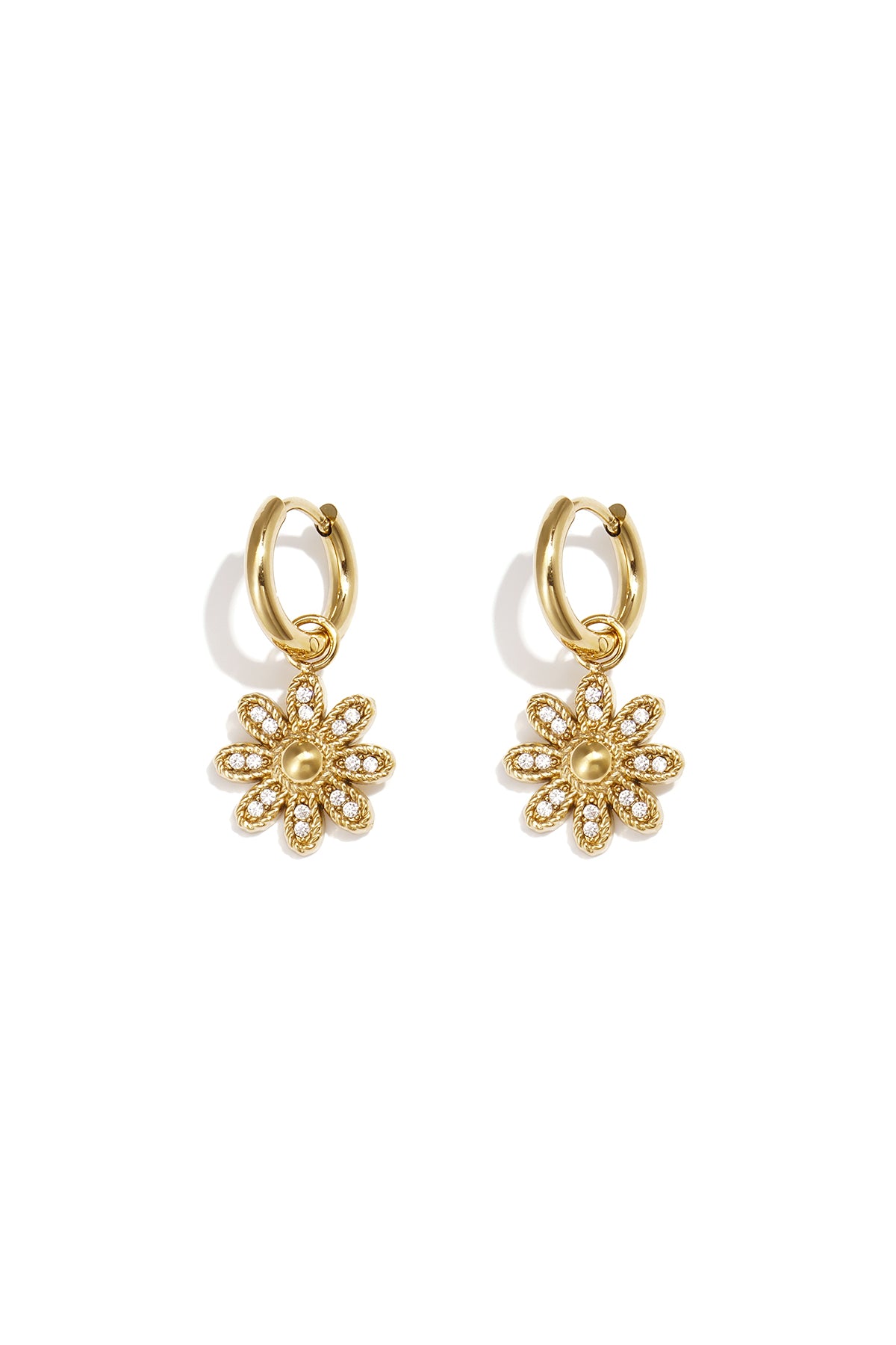 Gouden oorringen met bloemhanger en strass