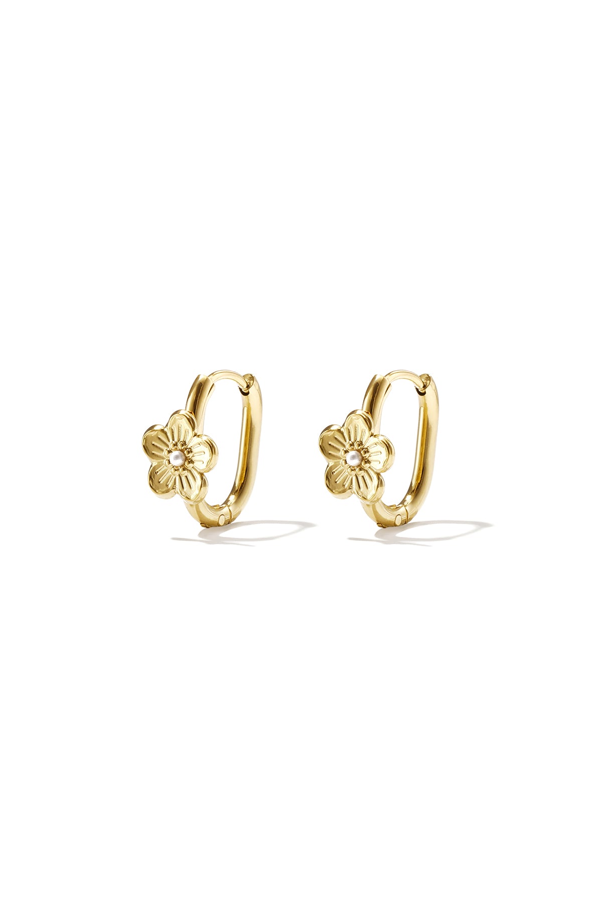 Gouden stainless steel oorringen met bloem