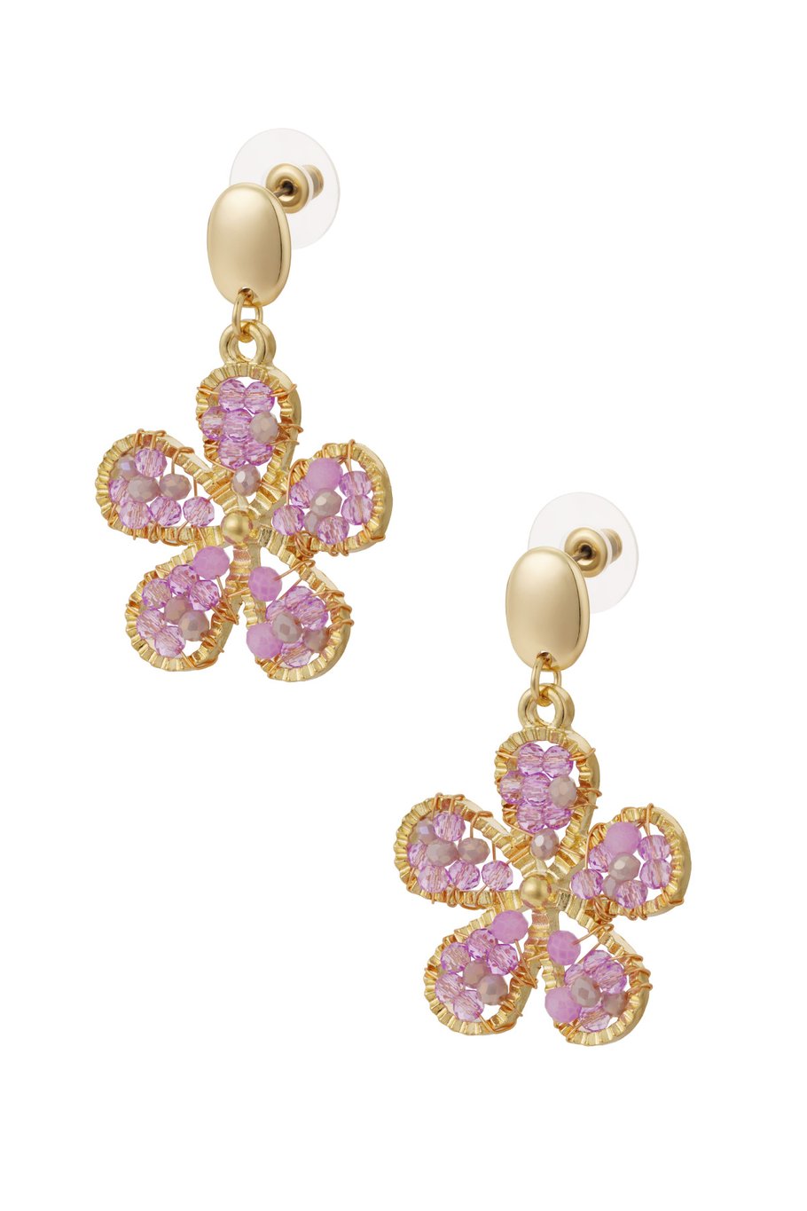 Statement oorbellen met bloemen en kralen