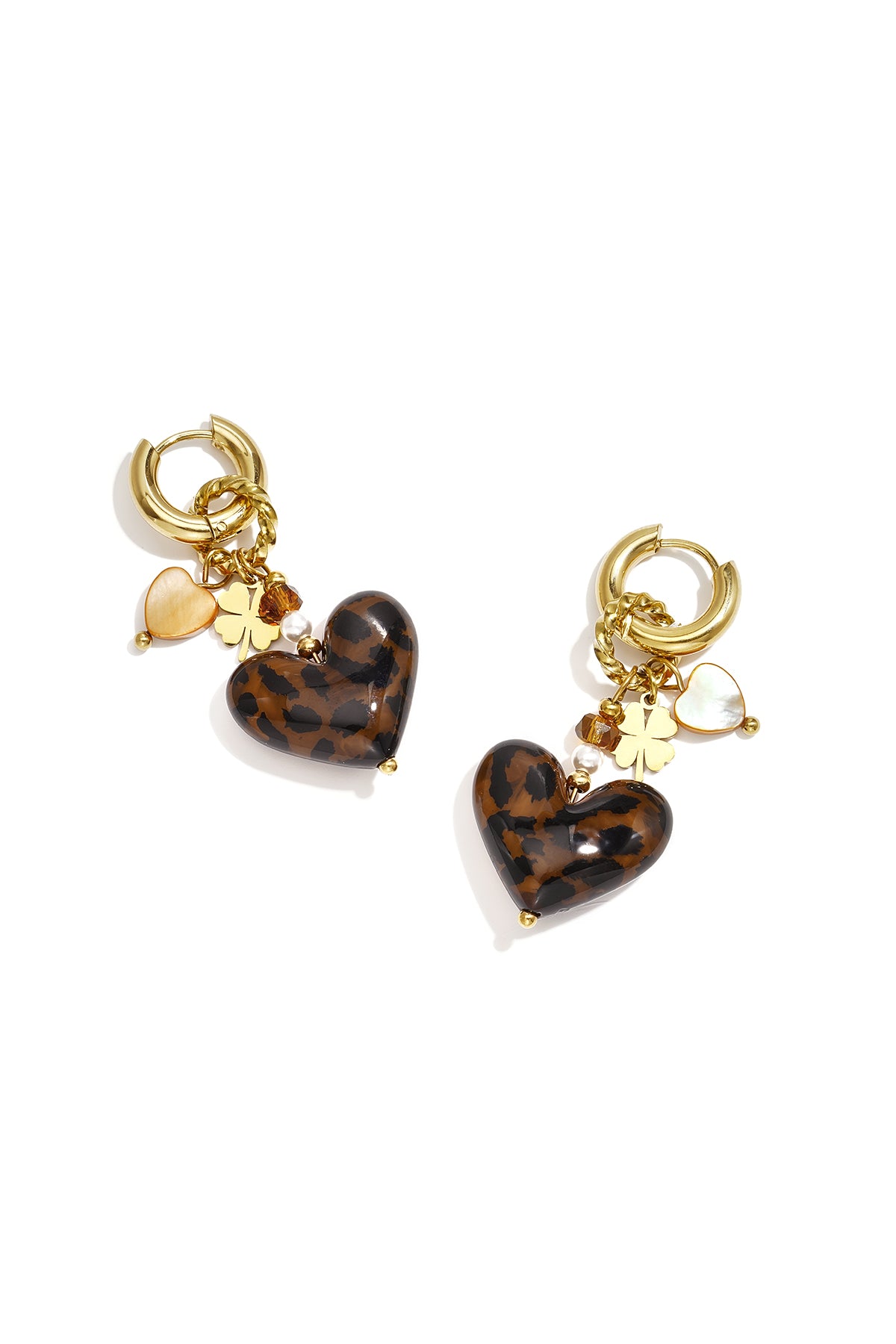 stainless steel oorbellen met bruin hartje